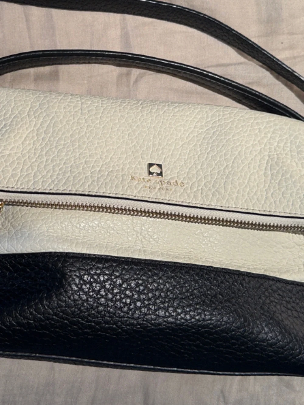kate spade White and Black Pebbled Leather Crossbody with Tassel